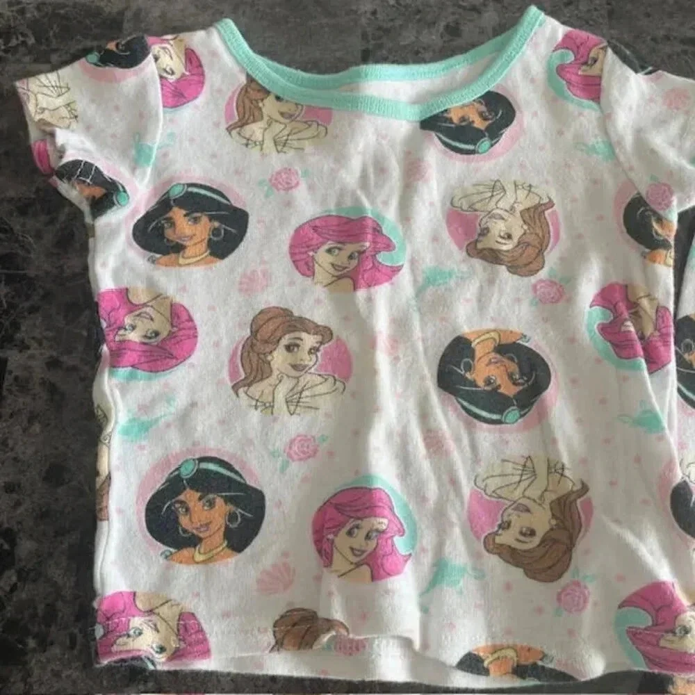 2 PC Girls Size 3T Disney Princess Cotton Pajama Set - Ariel, Belle, Jasmine